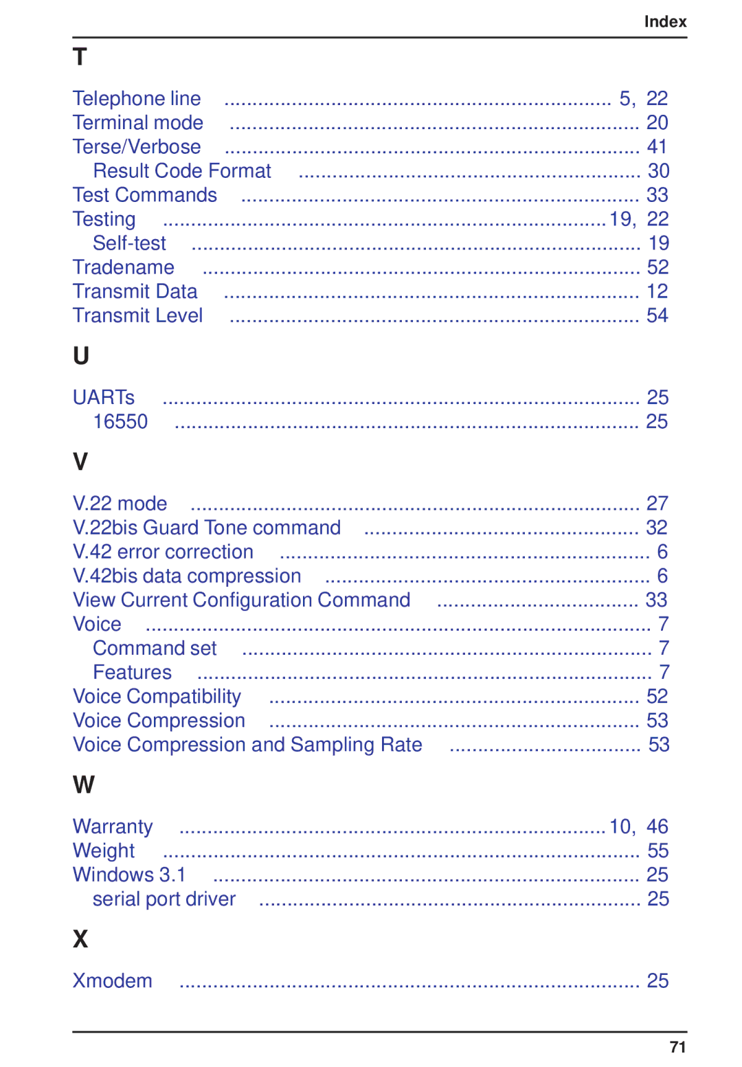 Multi-Tech Systems MT3334ZDXV owner manual Index 