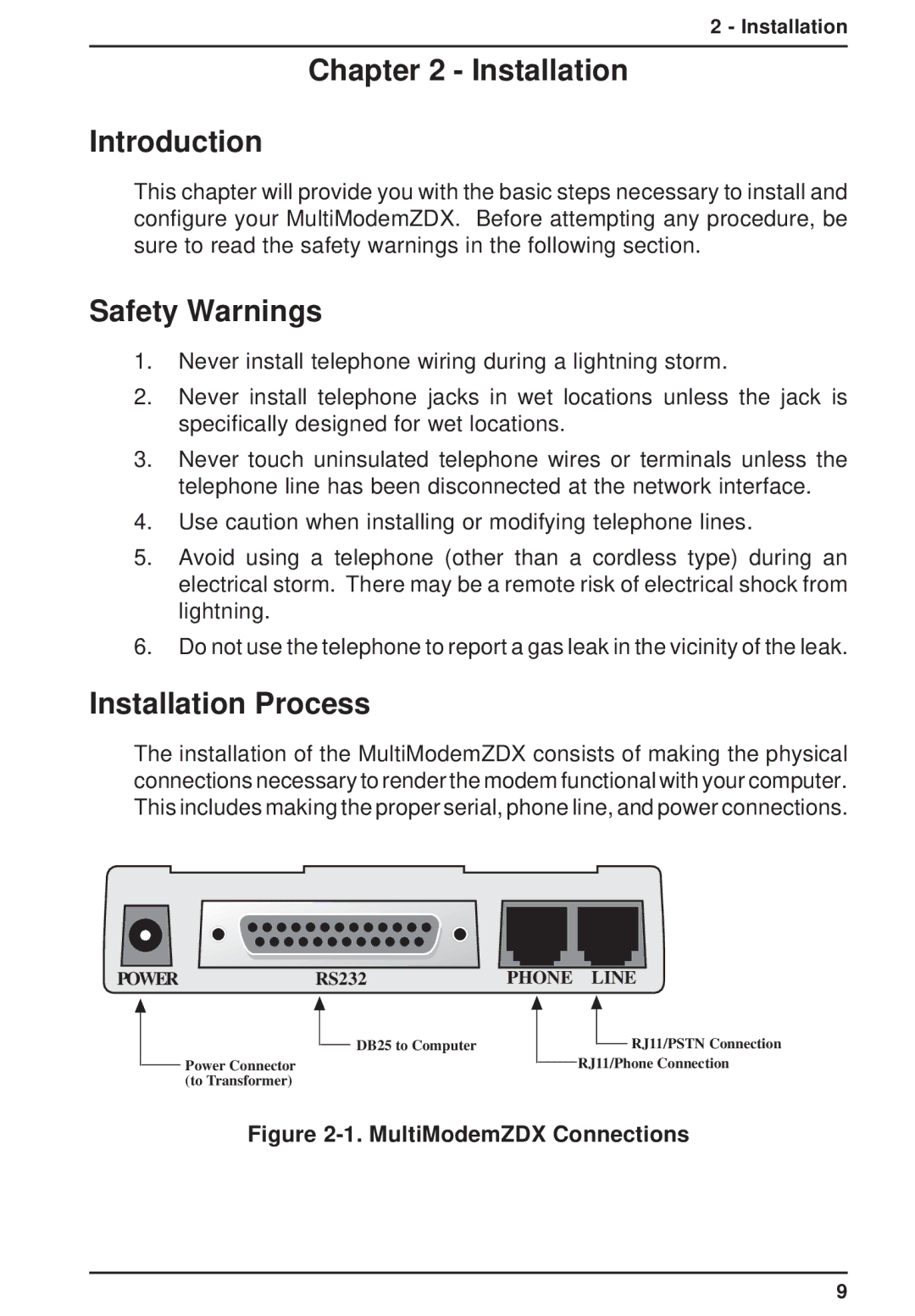 Multi-Tech Systems MT3334ZDXV owner manual Installation Introduction, Safety Warnings, Installation Process 