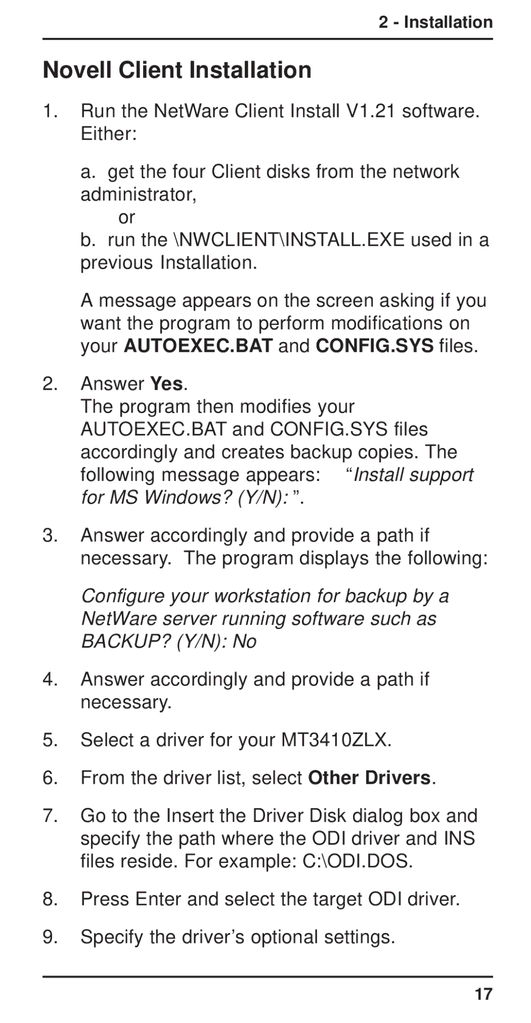 Multi-Tech Systems MT3410ZLX-T/2 owner manual Novell Client Installation 