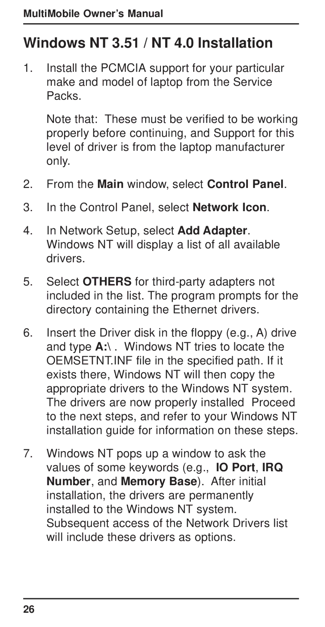 Multi-Tech Systems MT3410ZLX-T/2 owner manual Windows NT 3.51 / NT 4.0 Installation 