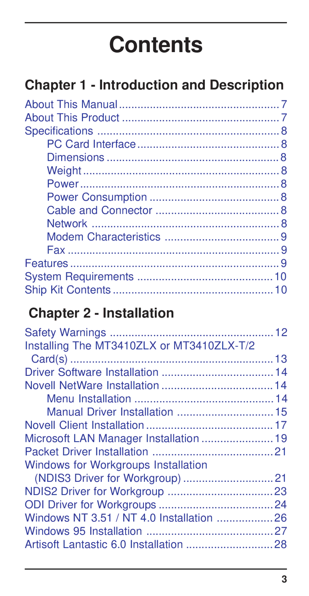 Multi-Tech Systems MT3410ZLX-T/2 owner manual Contents 