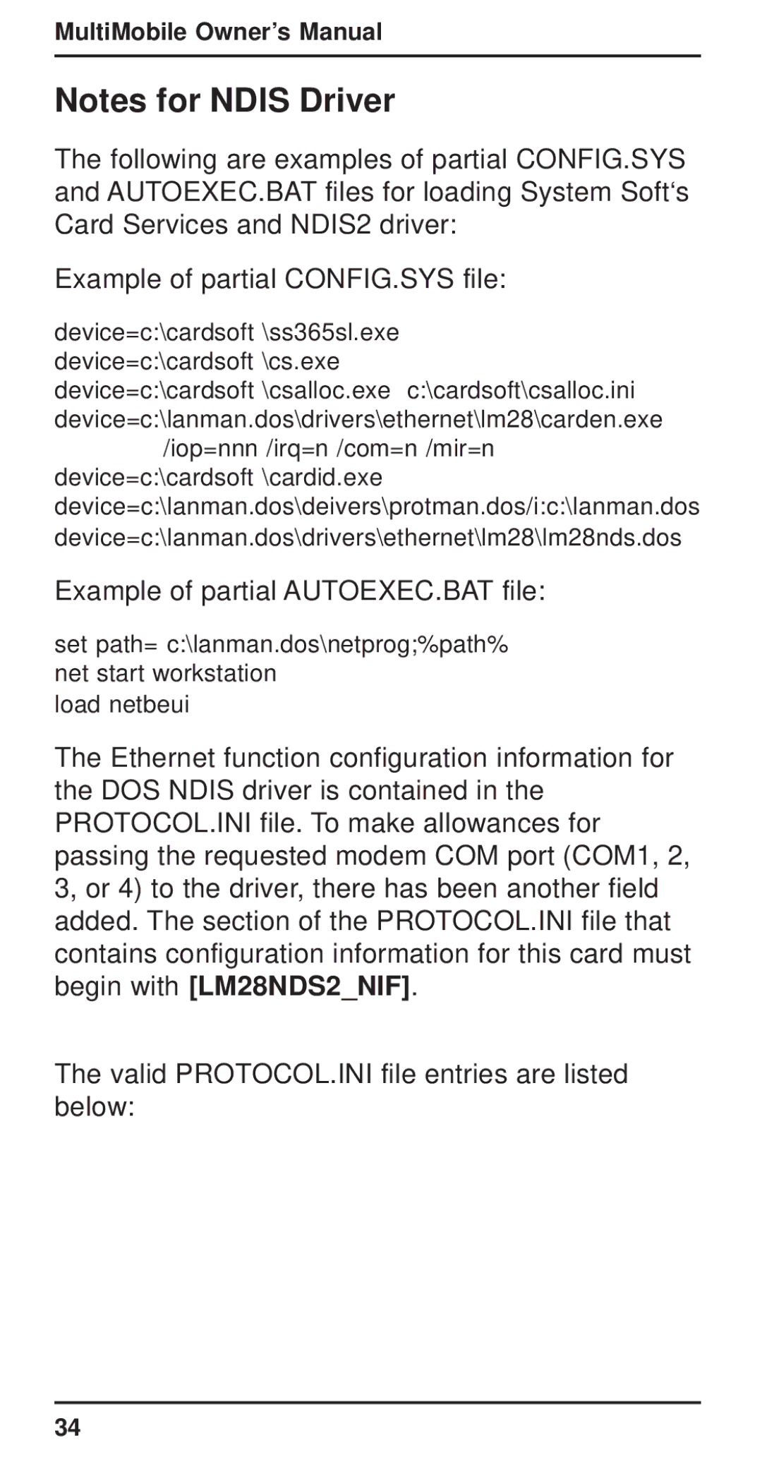 Multi-Tech Systems MT3410ZLX-T/2 owner manual Example of partial AUTOEXEC.BAT file 