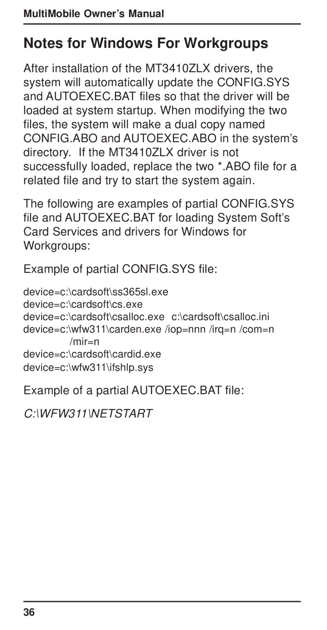 Multi-Tech Systems MT3410ZLX-T/2 owner manual WFW311\NETSTART 