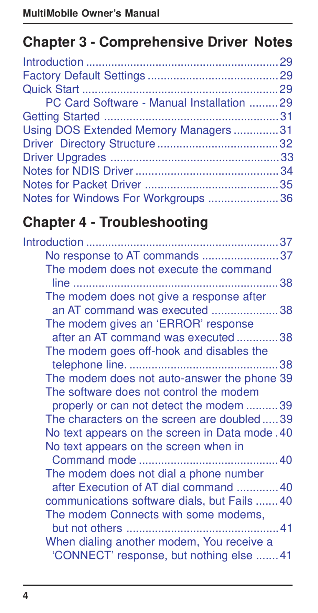 Multi-Tech Systems MT3410ZLX-T/2 owner manual Comprehensive Driver Notes, Troubleshooting 