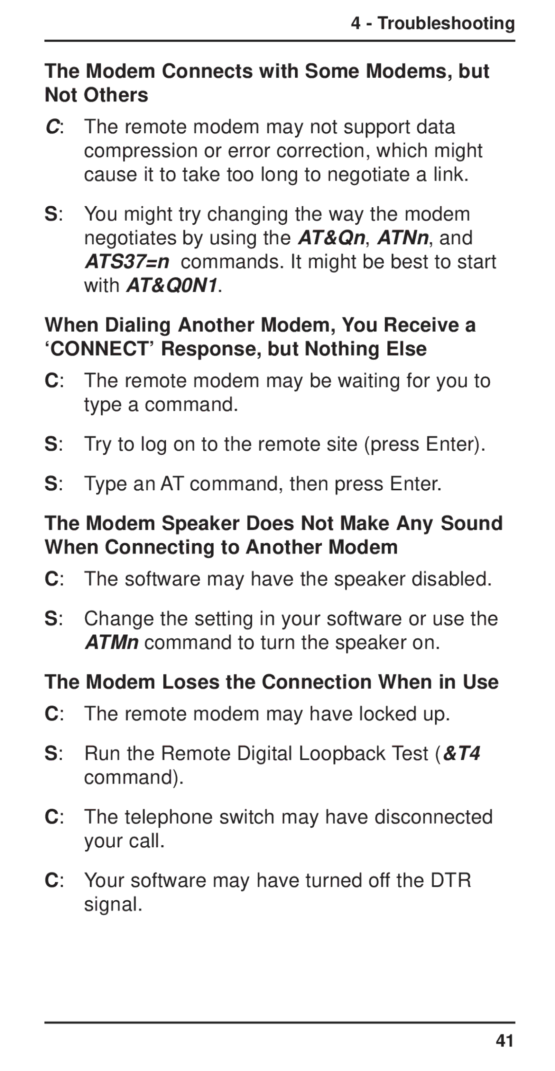 Multi-Tech Systems MT3410ZLX-T/2 Modem Connects with Some Modems, but Not Others, Modem Loses the Connection When in Use 