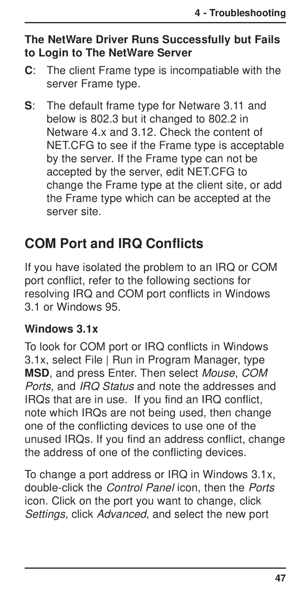 Multi-Tech Systems MT3410ZLX-T/2 owner manual COM Port and IRQ Conflicts, Windows 