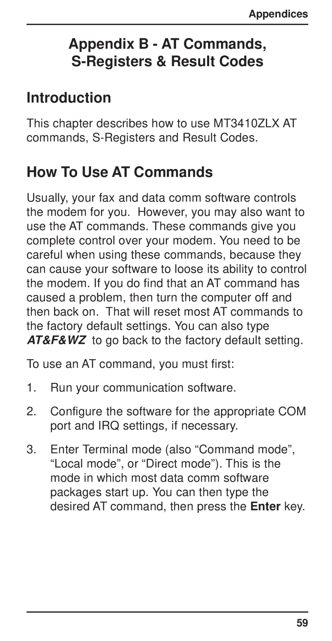 Multi-Tech Systems MT3410ZLX-T/2 Appendix B AT Commands Registers & Result Codes Introduction, How To Use AT Commands 