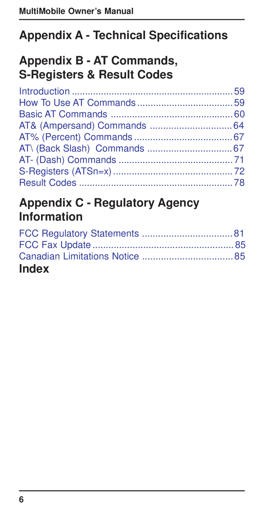 Multi-Tech Systems MT3410ZLX Appendix a Technical Specifications, Appendix B AT Commands Registers & Result Codes 