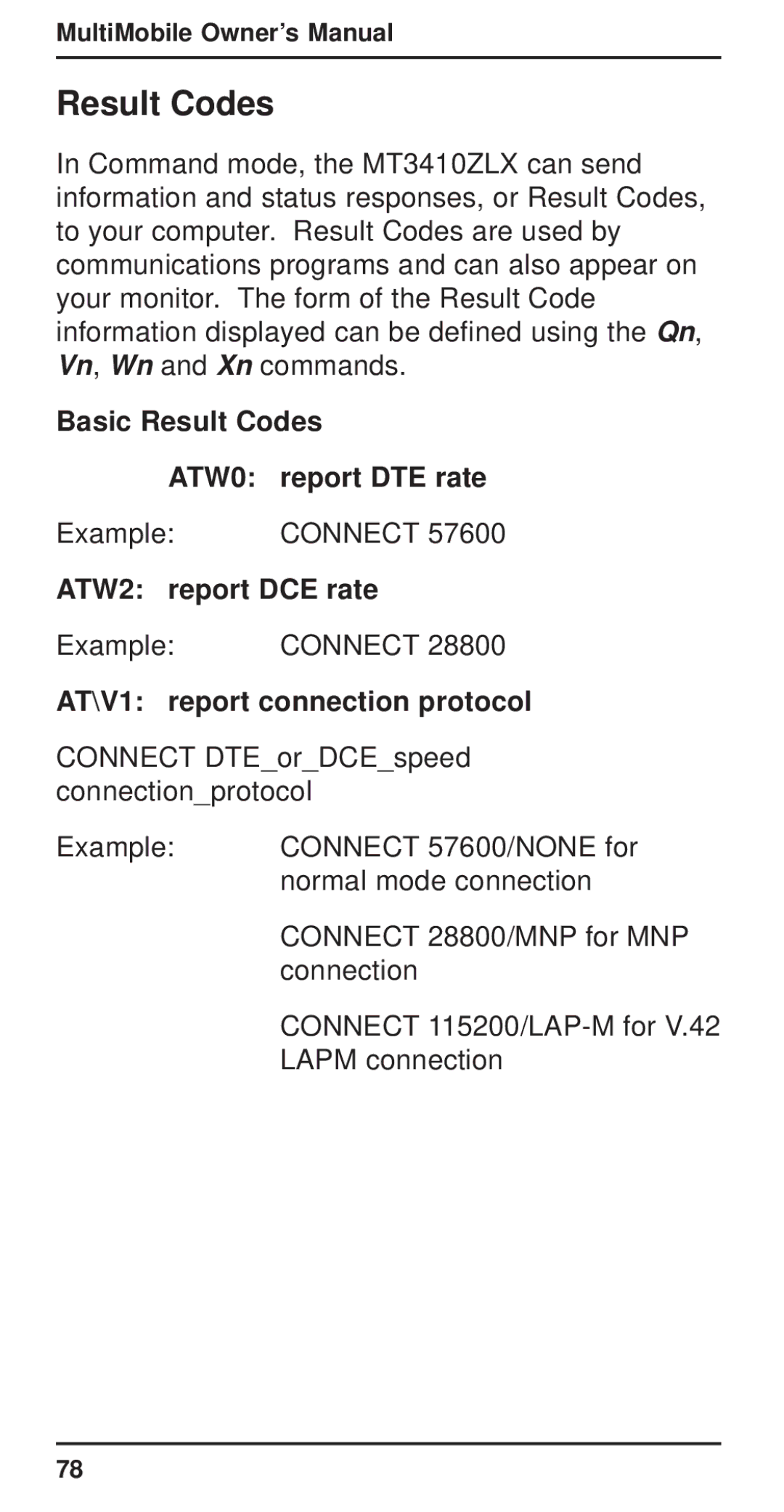 Multi-Tech Systems MT3410ZLX-T/2 owner manual Result Codes 