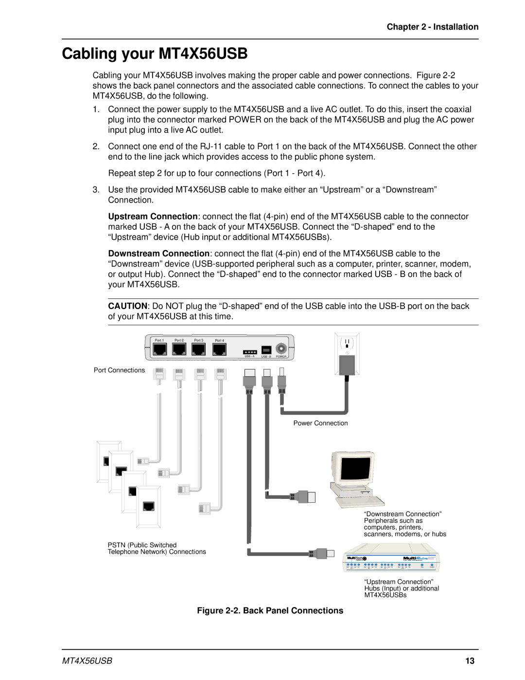 Multi-Tech Systems manual Cabling your MT4X56USB, Installation 