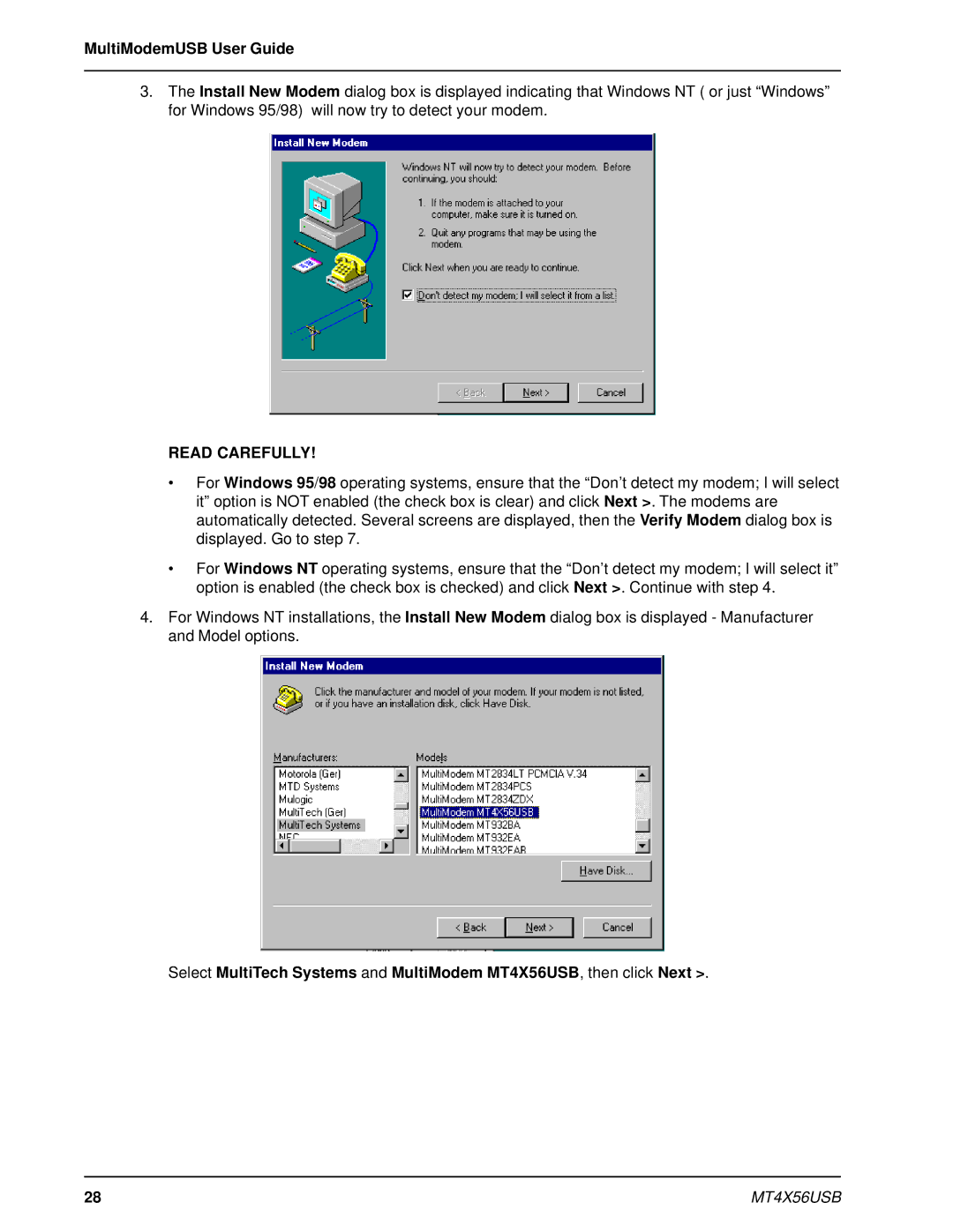 Multi-Tech Systems MT4X56USB manual Read Carefully 