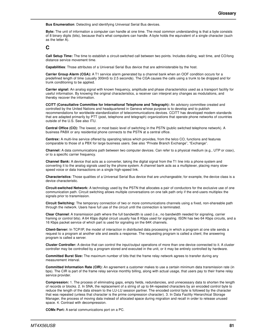 Multi-Tech Systems MT4X56USB manual Glossary 