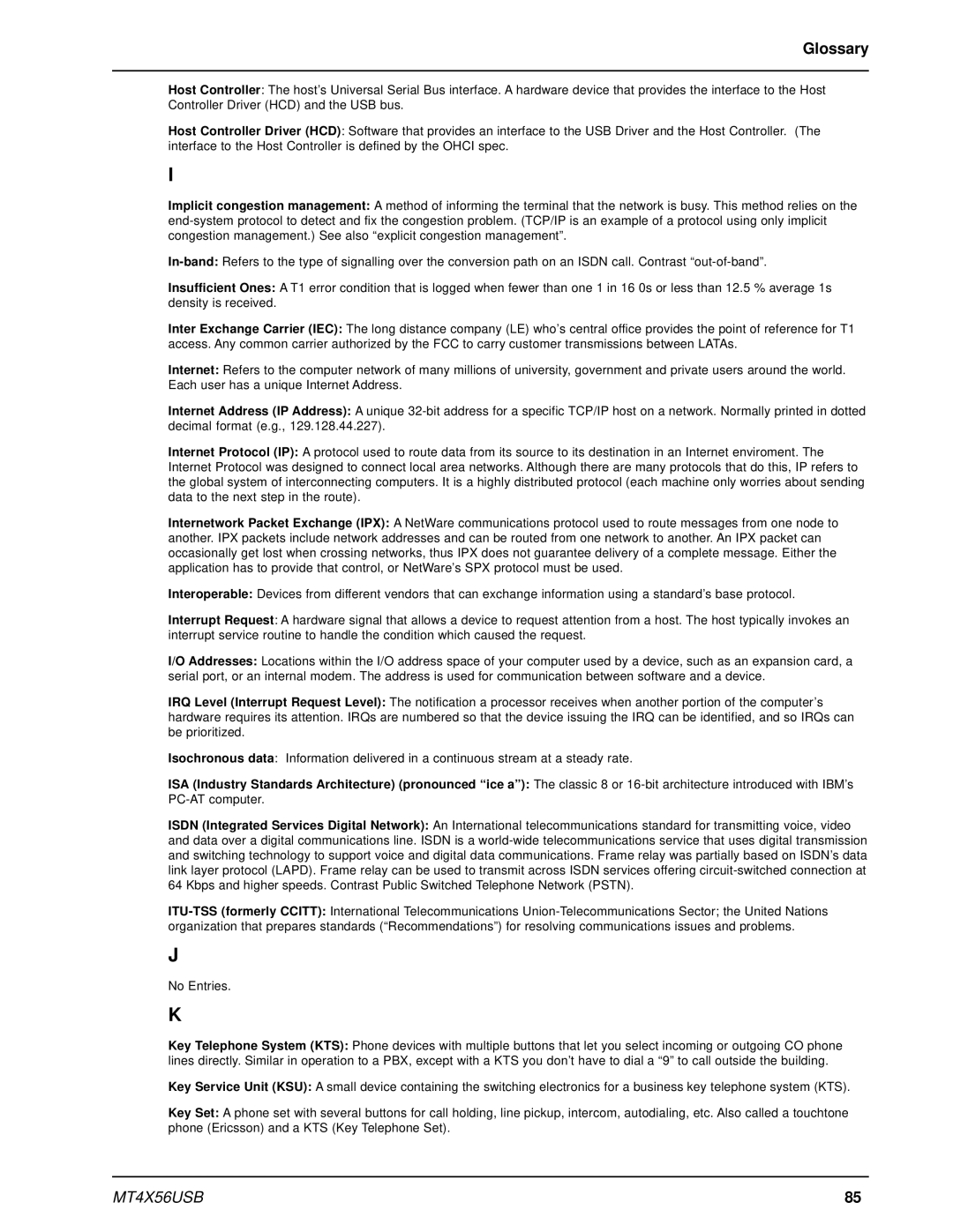 Multi-Tech Systems MT4X56USB manual Glossary 