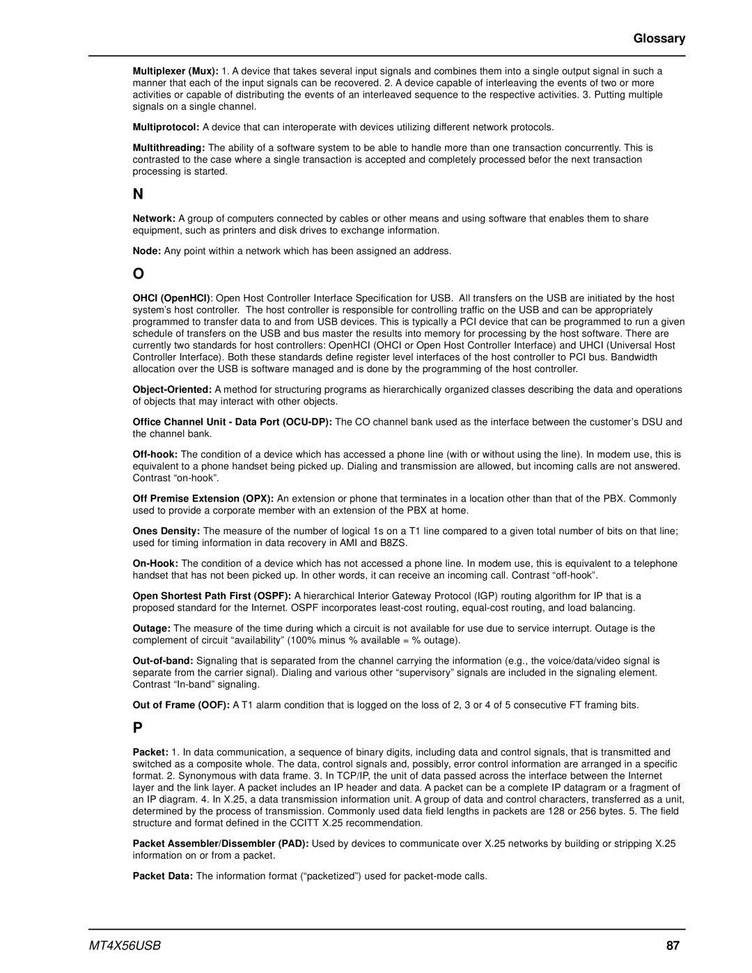 Multi-Tech Systems MT4X56USB manual Glossary 