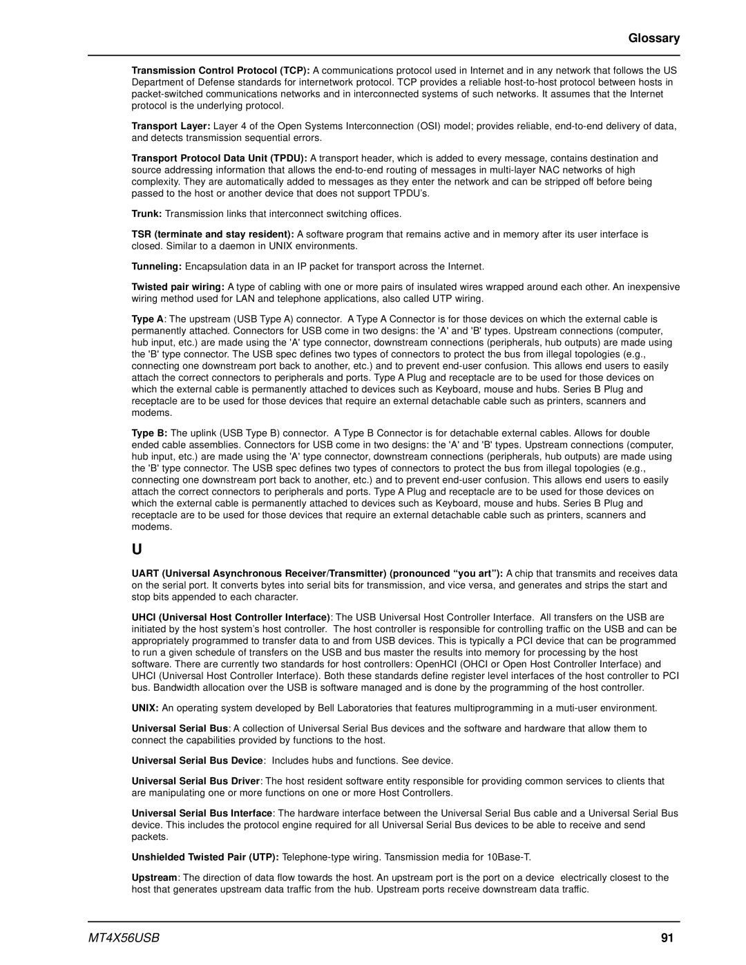 Multi-Tech Systems MT4X56USB manual Glossary 