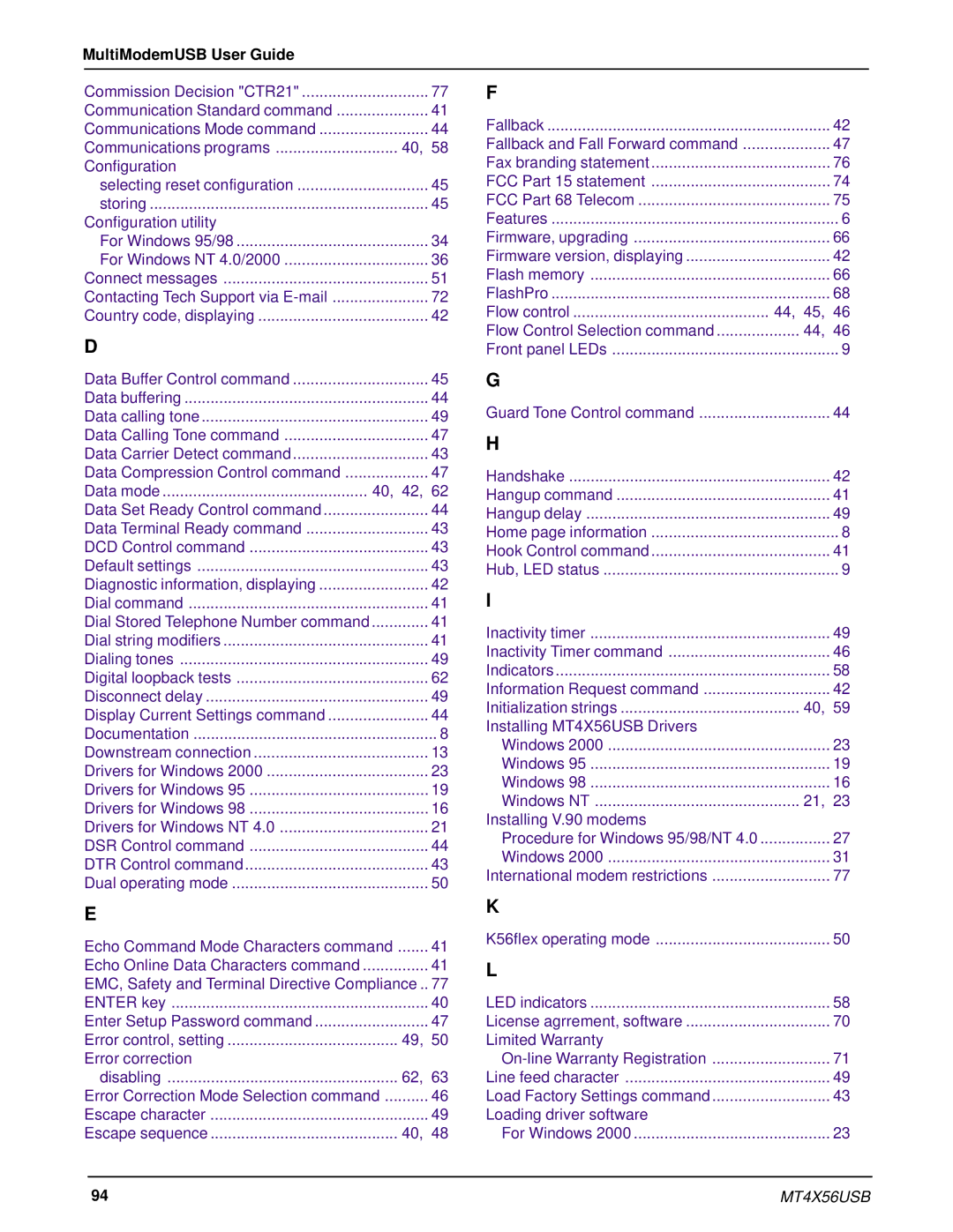 Multi-Tech Systems MT4X56USB manual Configuration 