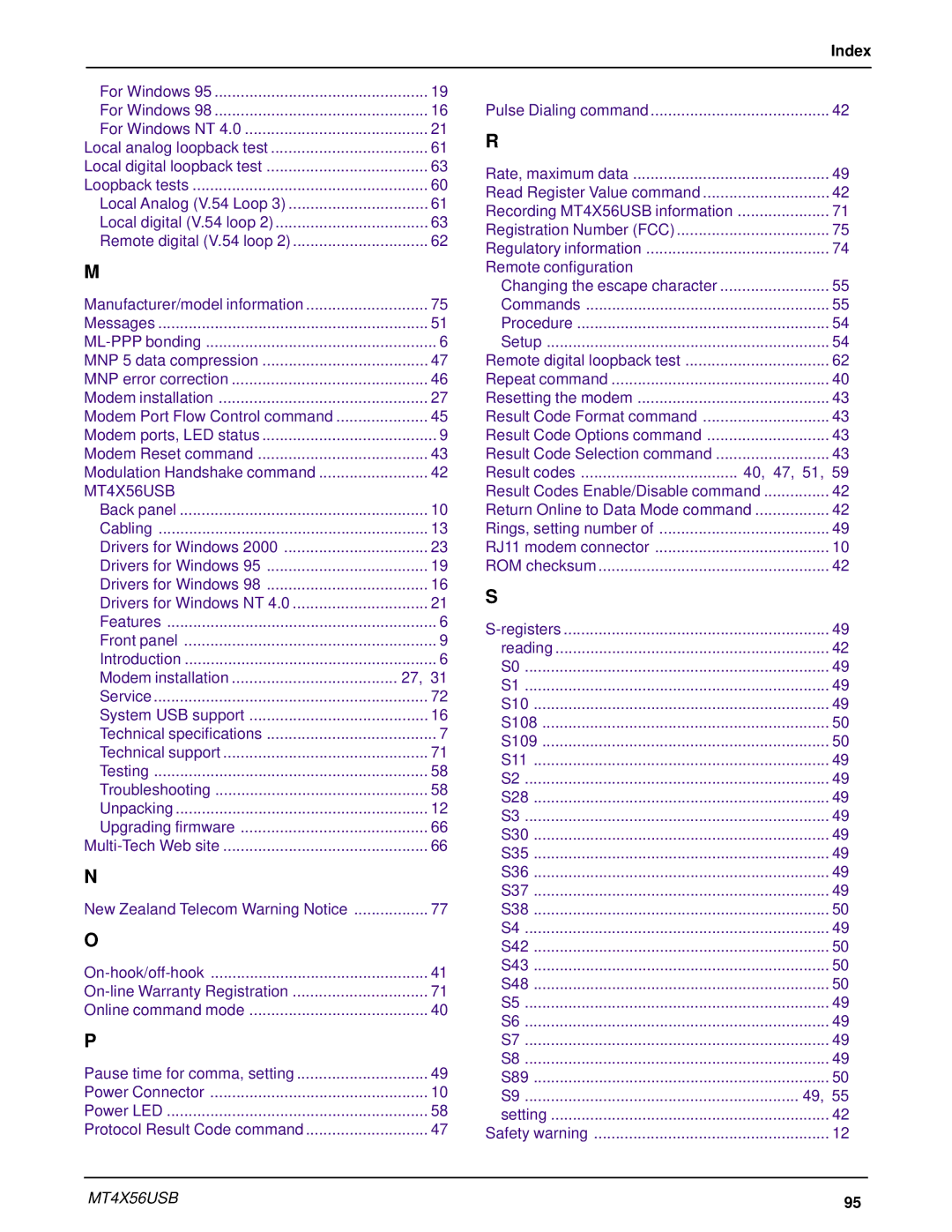 Multi-Tech Systems MT4X56USB manual 