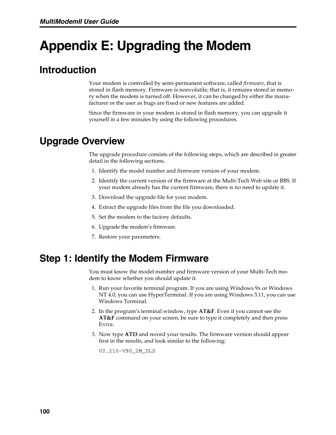 Multi-Tech Systems MT5600BA, MT5600BL manual Upgrade Overview, Identify the Modem Firmware 