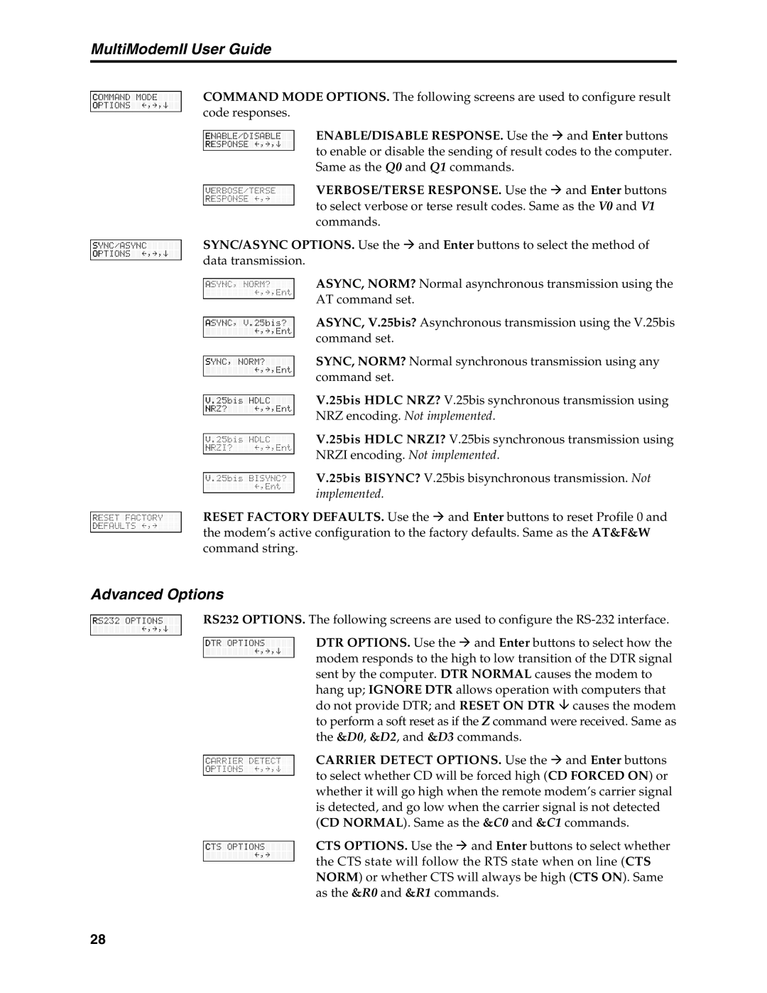 Multi-Tech Systems MT5600BA, MT5600BL manual Advanced Options, Implemented 