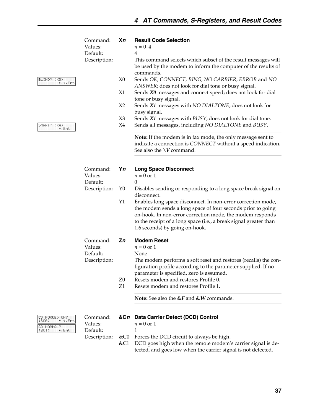 Multi-Tech Systems MT5600BL Result Code Selection, Long Space Disconnect, Modem Reset, Data Carrier Detect DCD Control 