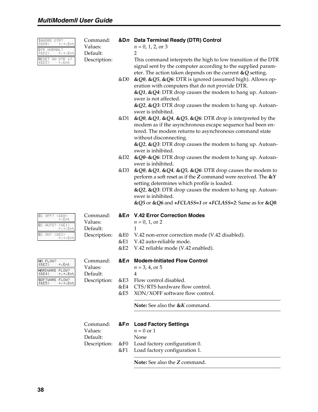 Multi-Tech Systems MT5600BA manual Data Terminal Ready DTR Control, Error Correction Modes, Modem-Initiated Flow Control 