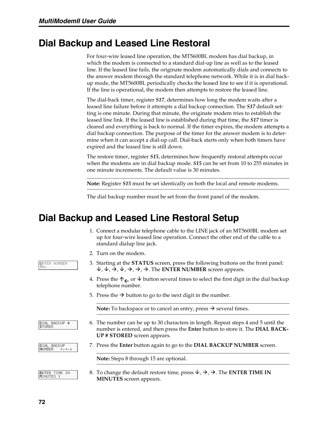 Multi-Tech Systems MT5600BA, MT5600BL manual Dial Backup and Leased Line Restoral Setup 