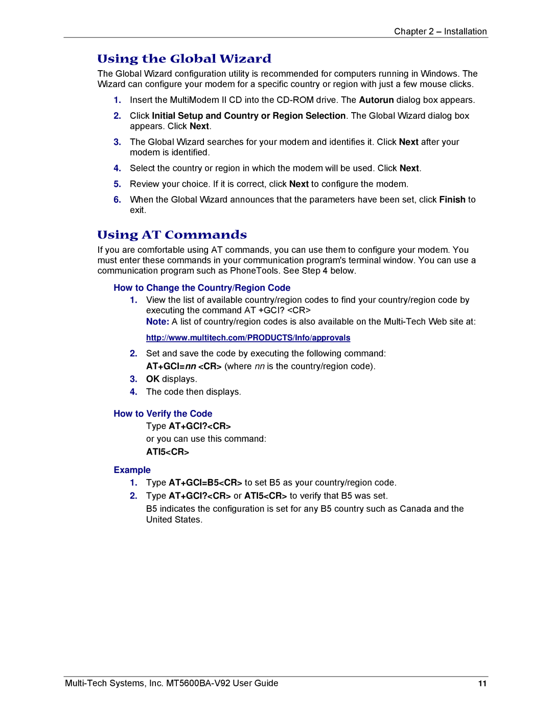 Multi-Tech Systems MT5600BA-V92 manual Using the Global Wizard, Using AT Commands 