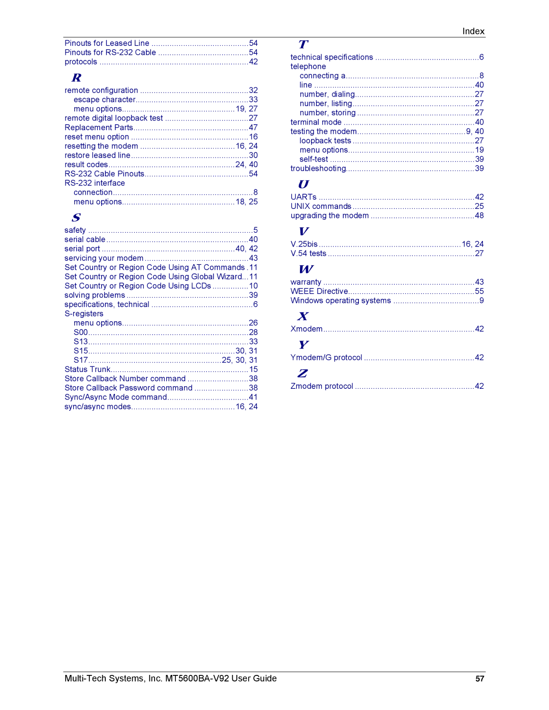 Multi-Tech Systems MT5600BA-V92 manual Registers 