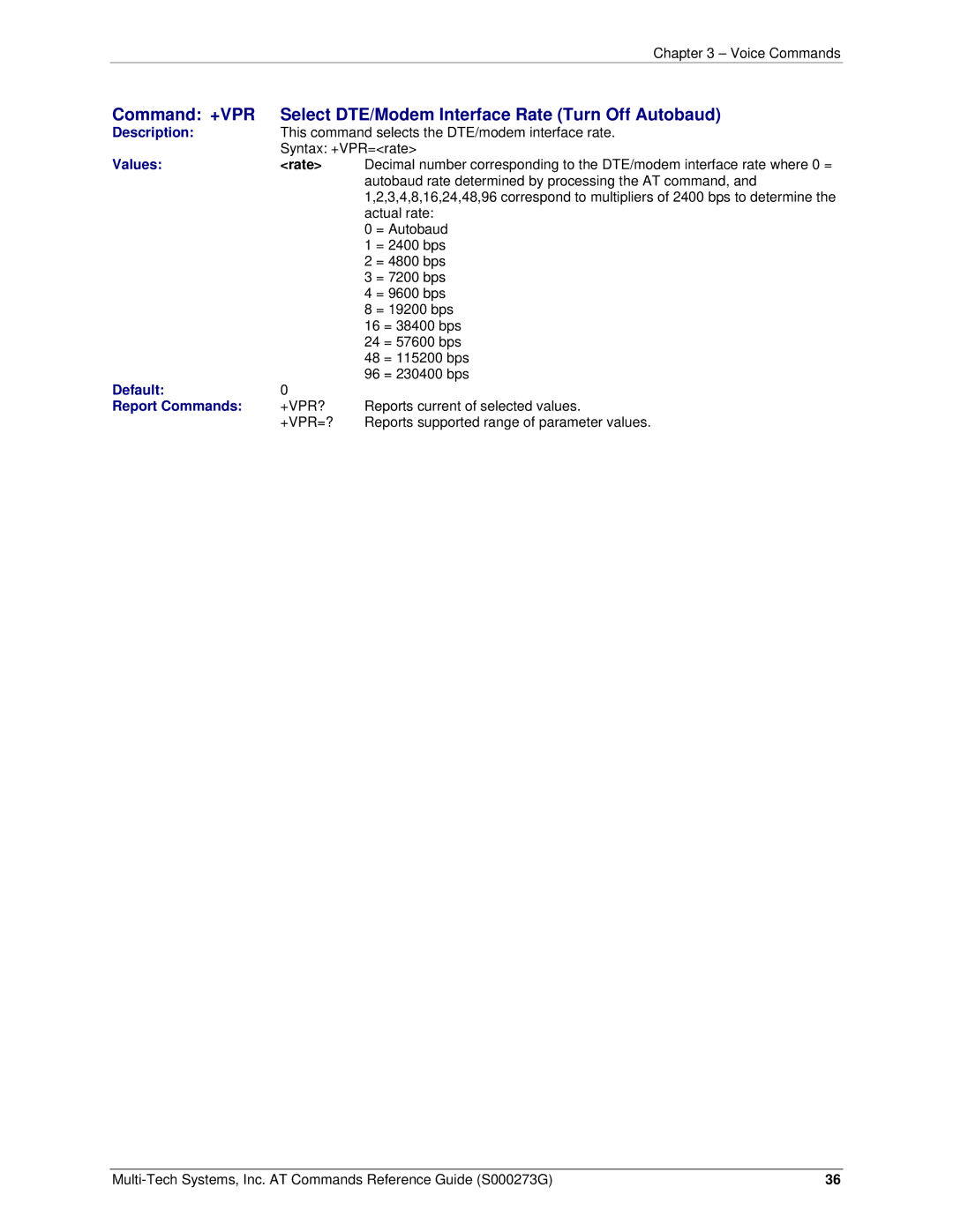 Multi-Tech Systems MT5600BA-V92 manual Rate, +Vpr? 