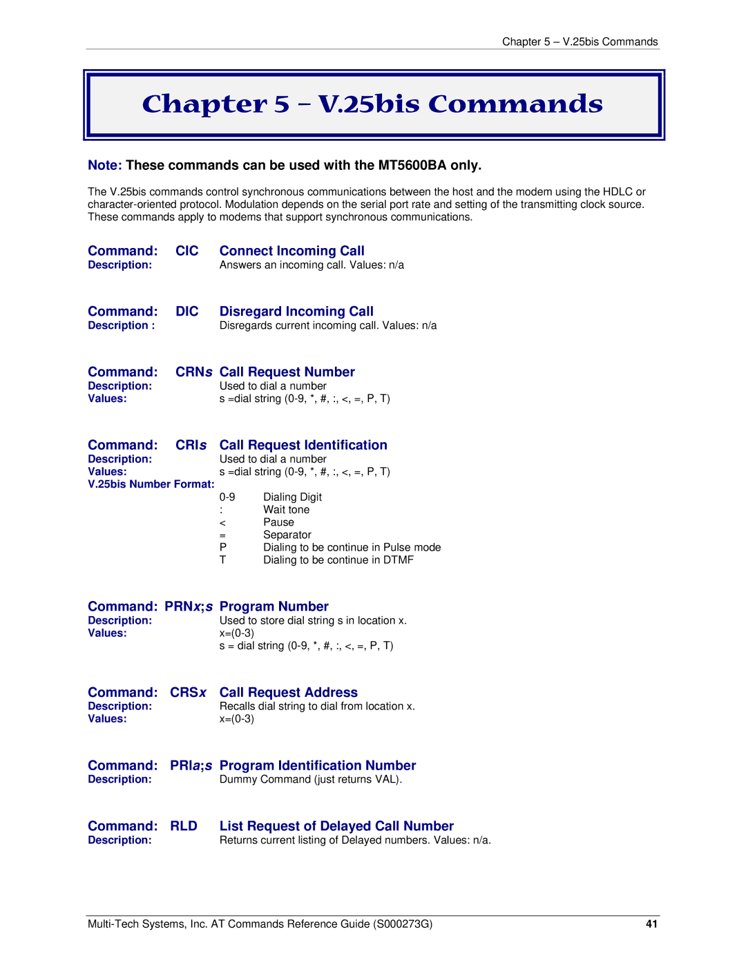 Multi-Tech Systems MT5600BA-V92 manual 25bis Commands 