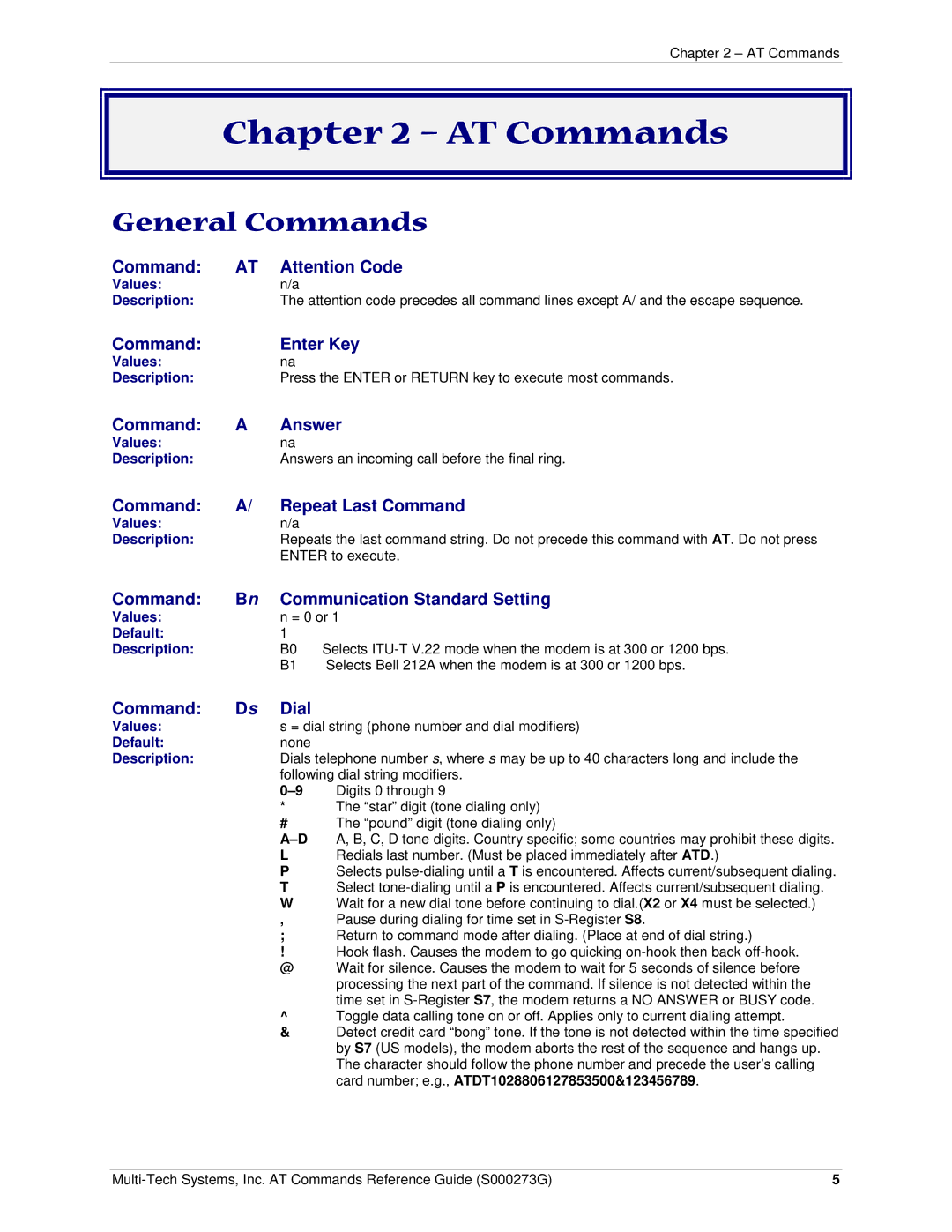 Multi-Tech Systems MT5600BA-V92 manual AT Commands, General Commands 