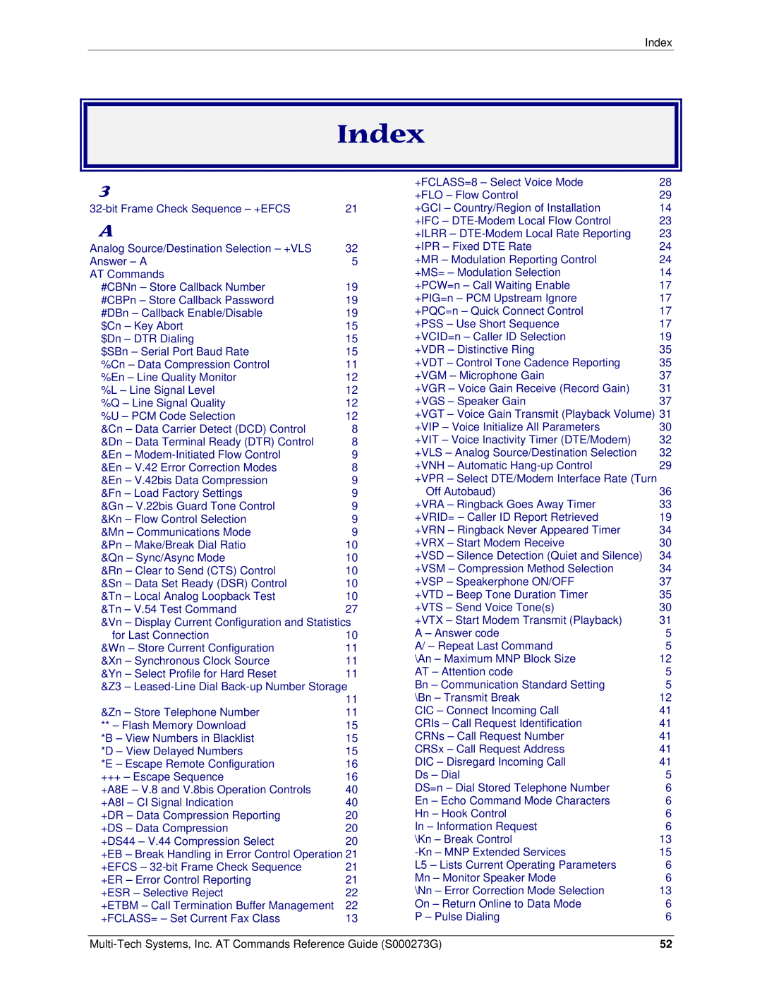 Multi-Tech Systems MT5600BA-V92 manual Index 