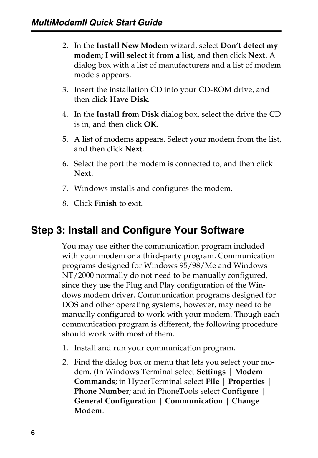 Multi-Tech Systems MT5600BA manual Install and Configure Your Software 