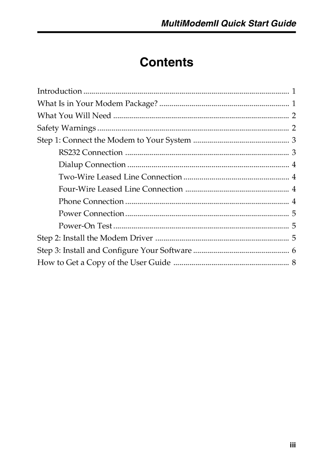 Multi-Tech Systems MT5600BA manual Contents 