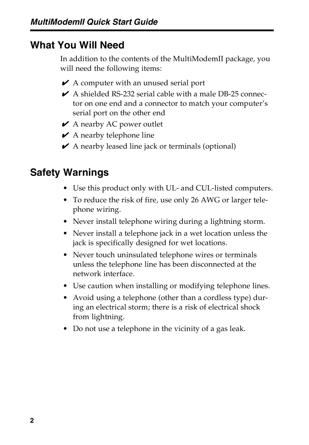 Multi-Tech Systems MT5600BA manual What You Will Need, Safety Warnings 