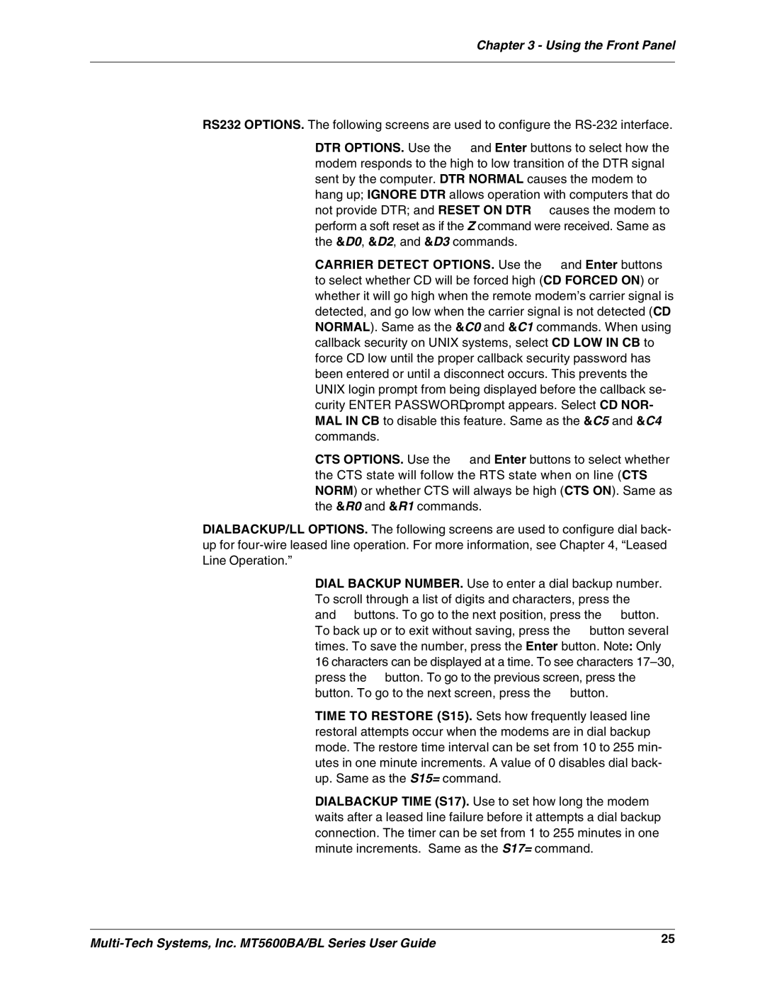 Multi-Tech Systems MT5600BAV.90, MT5600BLV.90, MT5600BAV.92 manual Using the Front Panel 