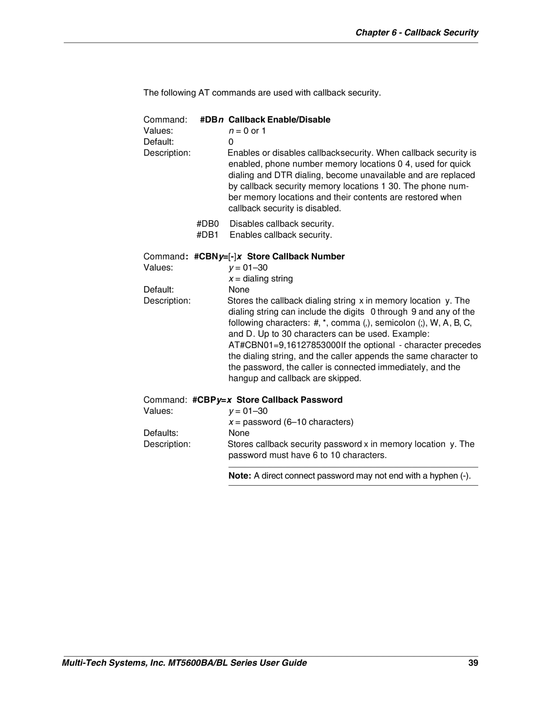 Multi-Tech Systems MT5600BLV.90, MT5600BAV.90, MT5600BAV.92 manual Callback Enable/Disable 