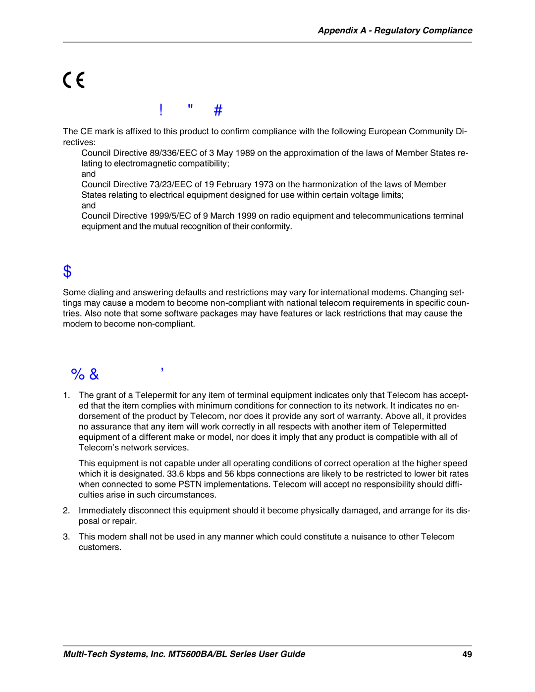 Multi-Tech Systems MT5600BAV.90, MT5600BLV.90, MT5600BAV.92 manual Modem to become non-compliant 