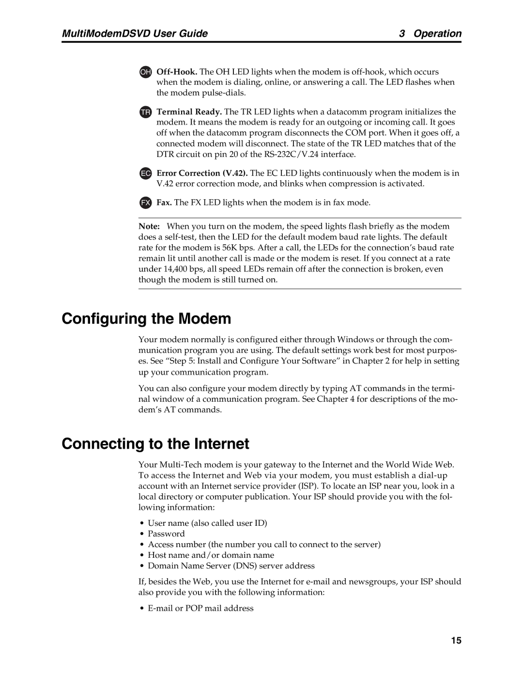 Multi-Tech Systems MT5600DSVD manual Configuring the Modem, Connecting to the Internet 