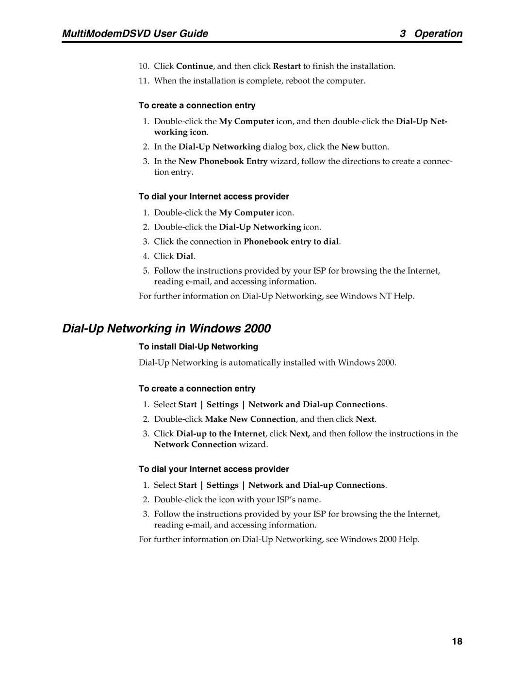 Multi-Tech Systems MT5600DSVD manual Dial-Up Networking in Windows, Select Start Settings Network and Dial-up Connections 