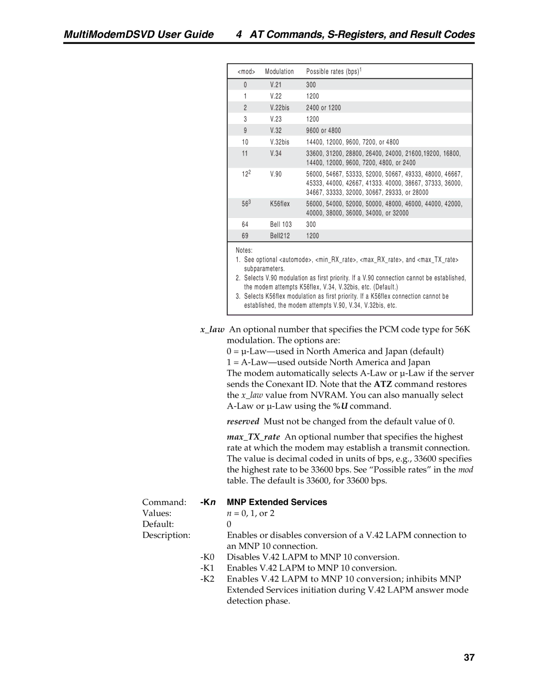 Multi-Tech Systems MT5600DSVD manual MNP Extended Services 