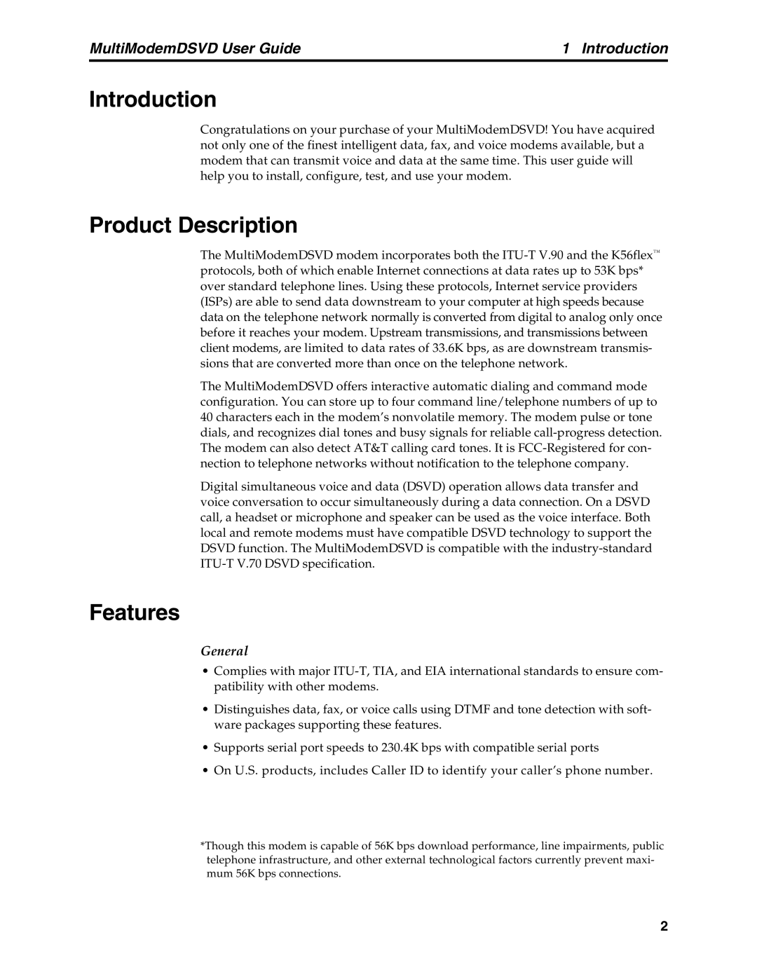 Multi-Tech Systems MT5600DSVD manual Introduction, Product Description, Features 