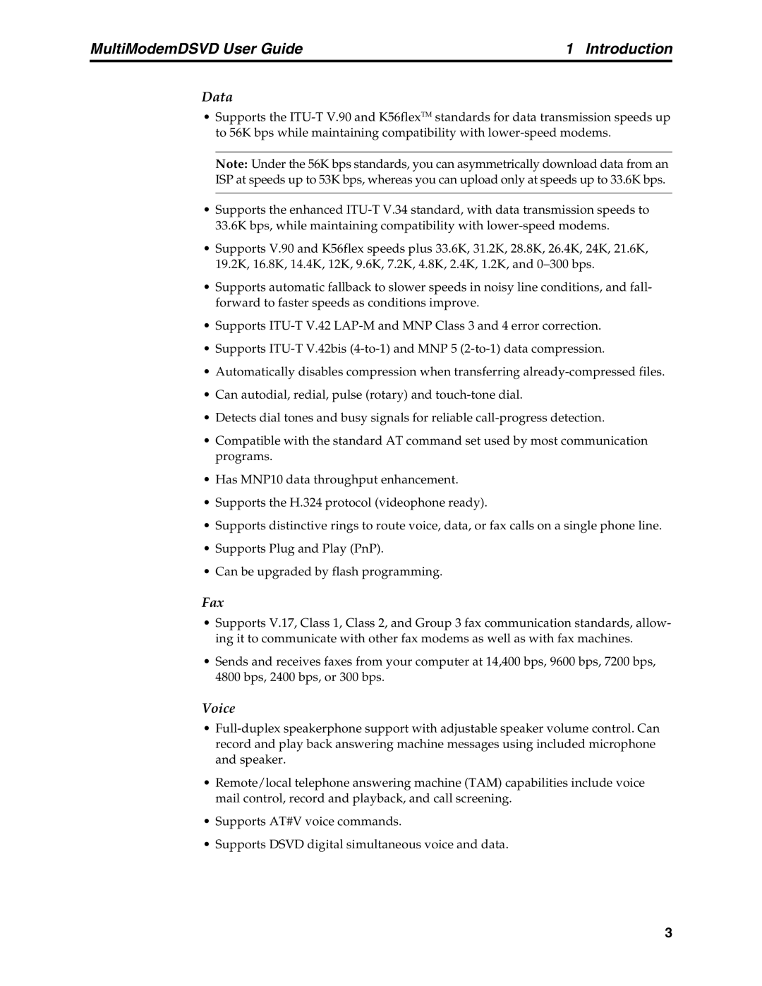 Multi-Tech Systems MT5600DSVD manual Data 