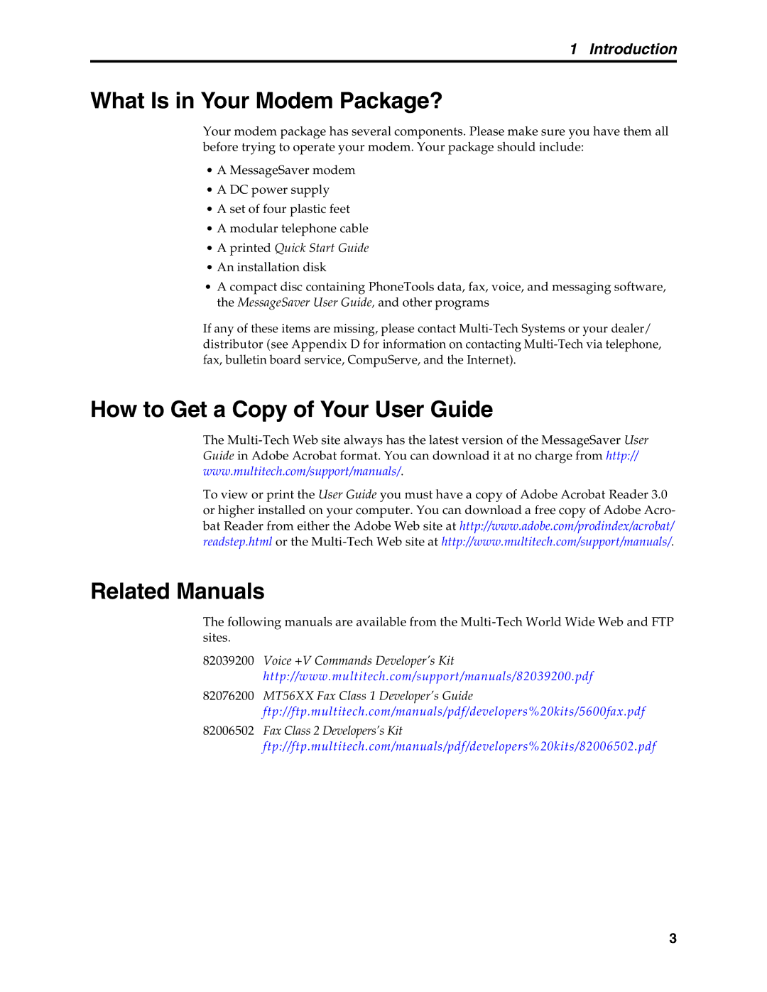 Multi-Tech Systems MT5634MSV manual What Is in Your Modem Package?, How to Get a Copy of Your User Guide Related Manuals 