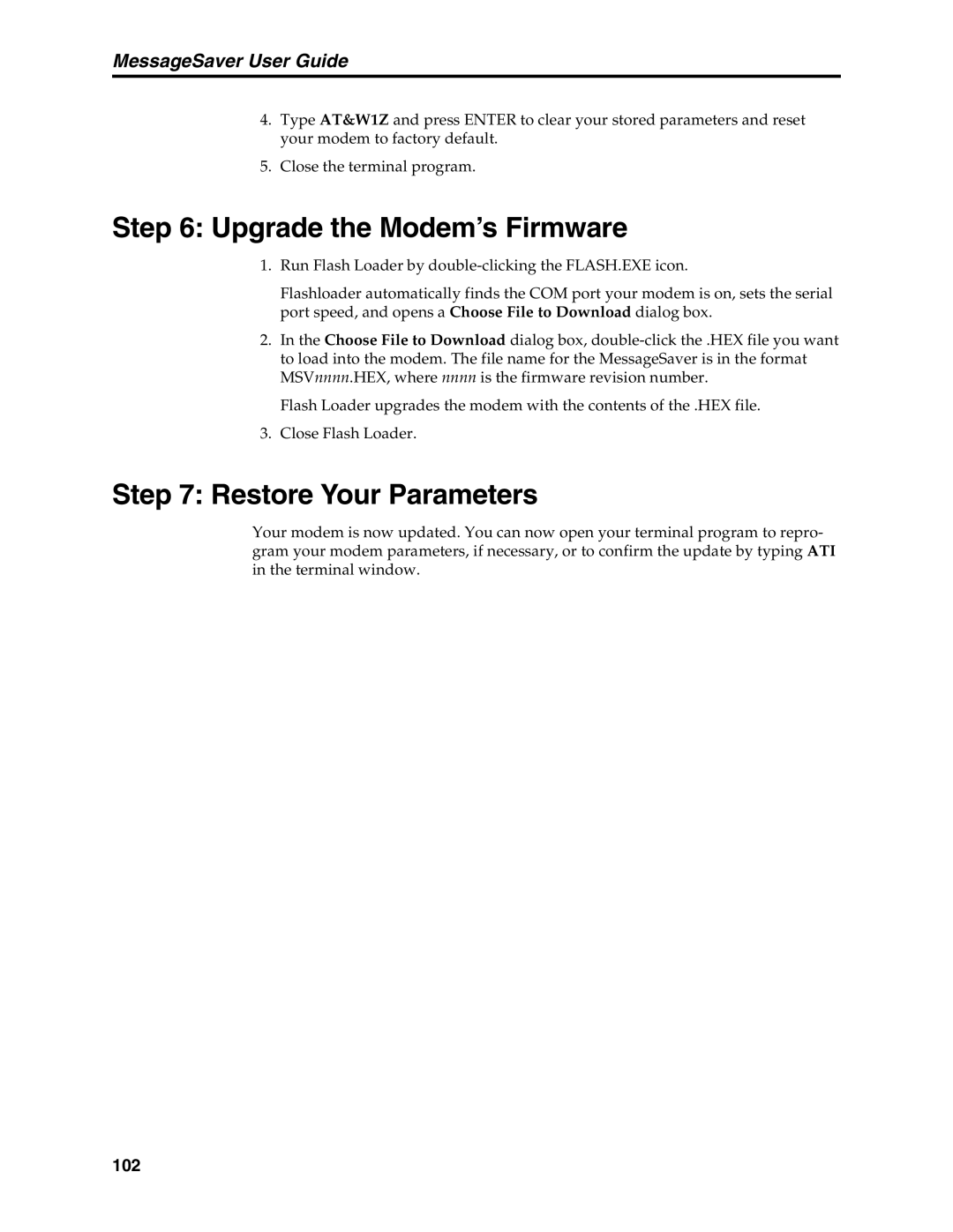 Multi-Tech Systems MT5634MSV manual Upgrade the Modem’s Firmware, Restore Your Parameters 