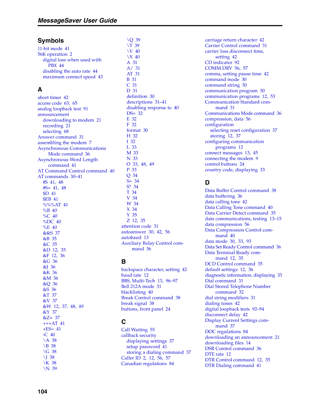 Multi-Tech Systems MT5634MSV manual Symbols 