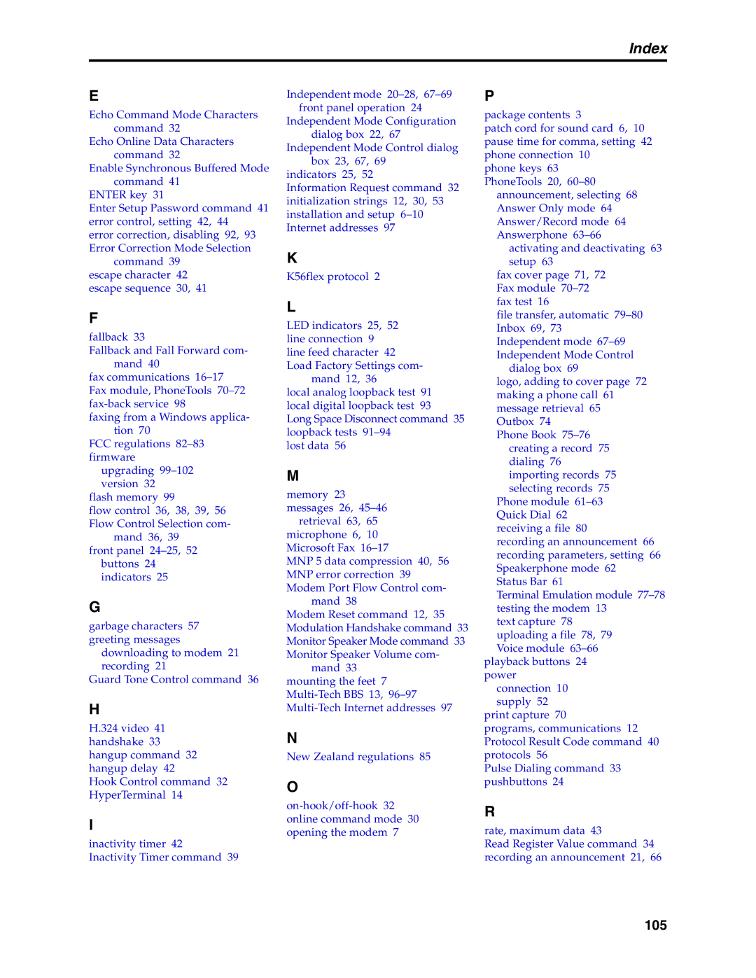 Multi-Tech Systems MT5634MSV manual Index 