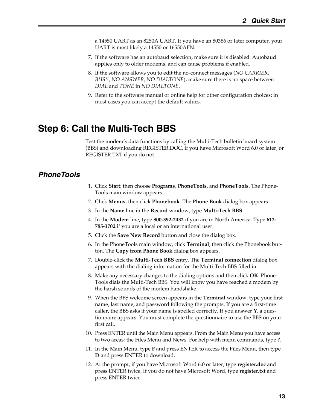 Multi-Tech Systems MT5634MSV manual Call the Multi-Tech BBS, PhoneTools 