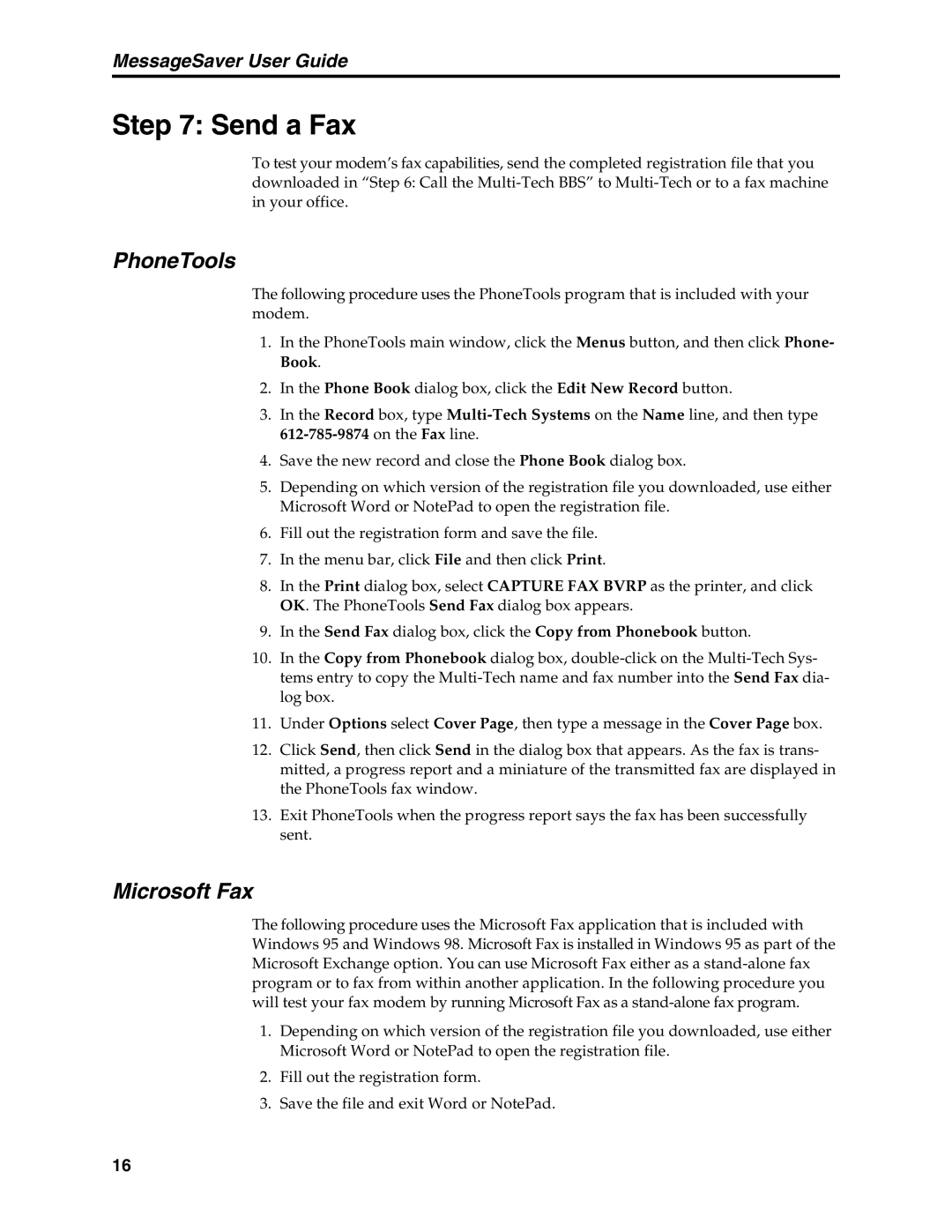 Multi-Tech Systems MT5634MSV manual Send a Fax, Microsoft Fax 