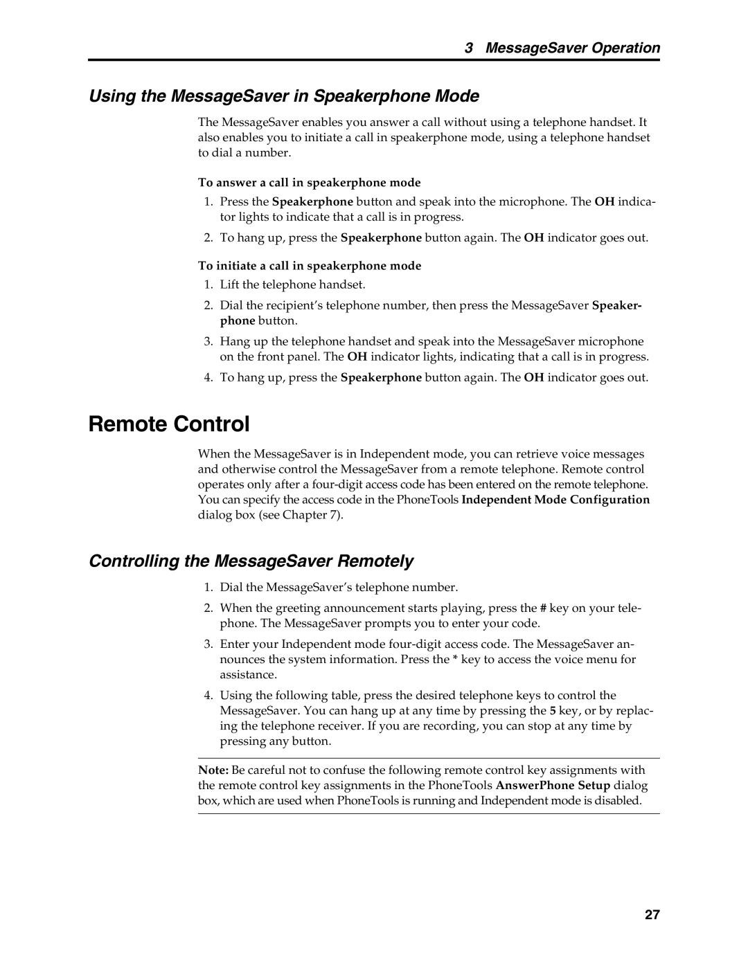 Multi-Tech Systems MT5634MSV manual Remote Control, Using the MessageSaver in Speakerphone Mode 